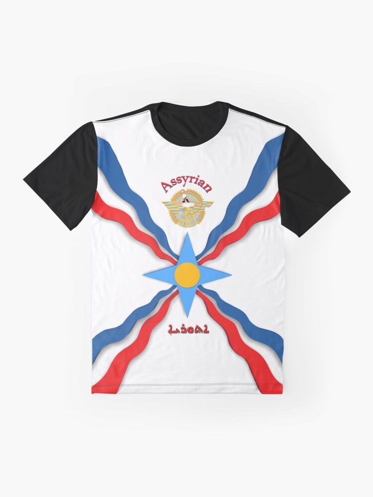 Assyrian flag graphic design printed on a high-quality t-shirt - Flat lay