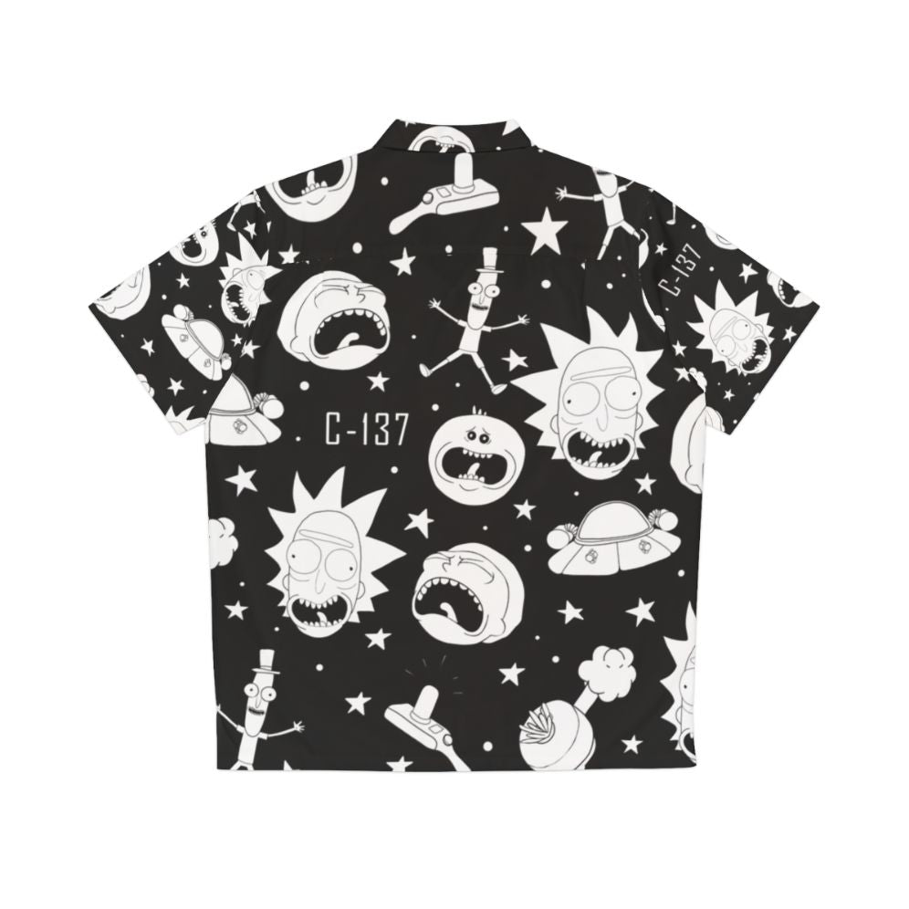 Rick and Morty Black and White Pattern Hawaiian Shirt - Back