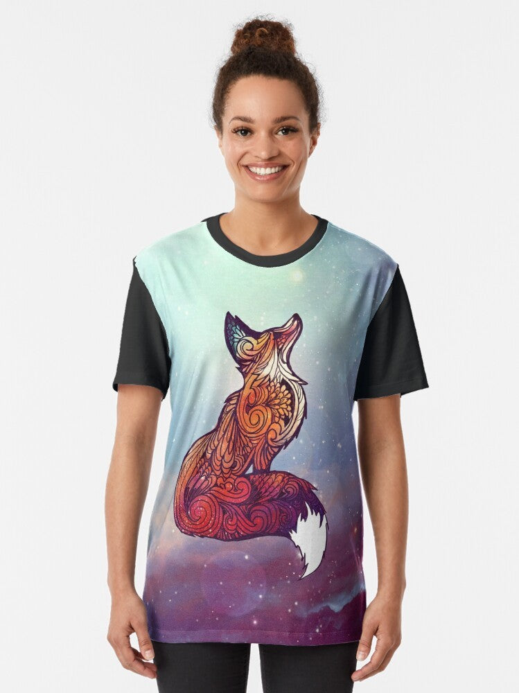 Illustration of a fox in a starry, cosmic space setting - Women