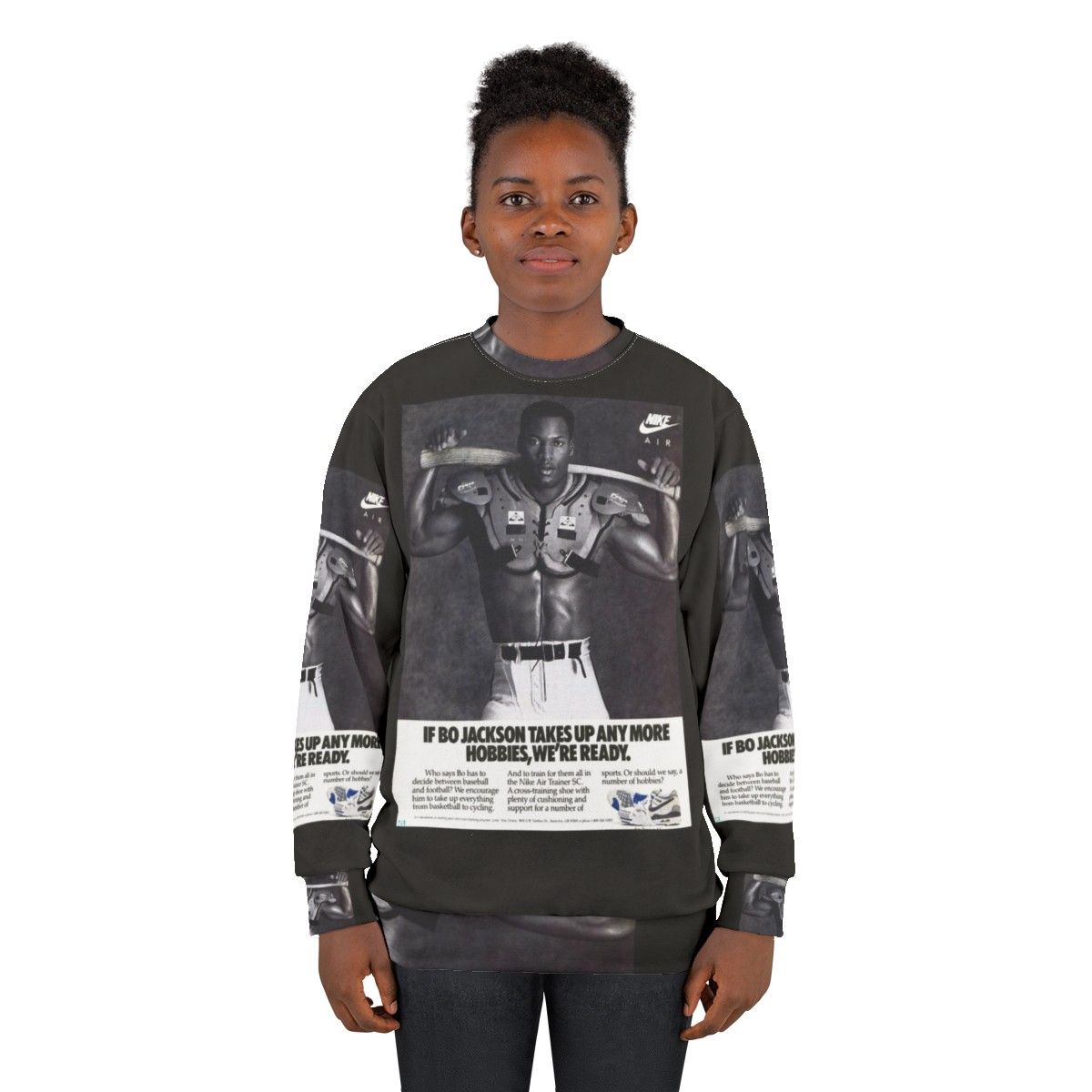 Black and White Bo Jackson Art Print Sweatshirt - women