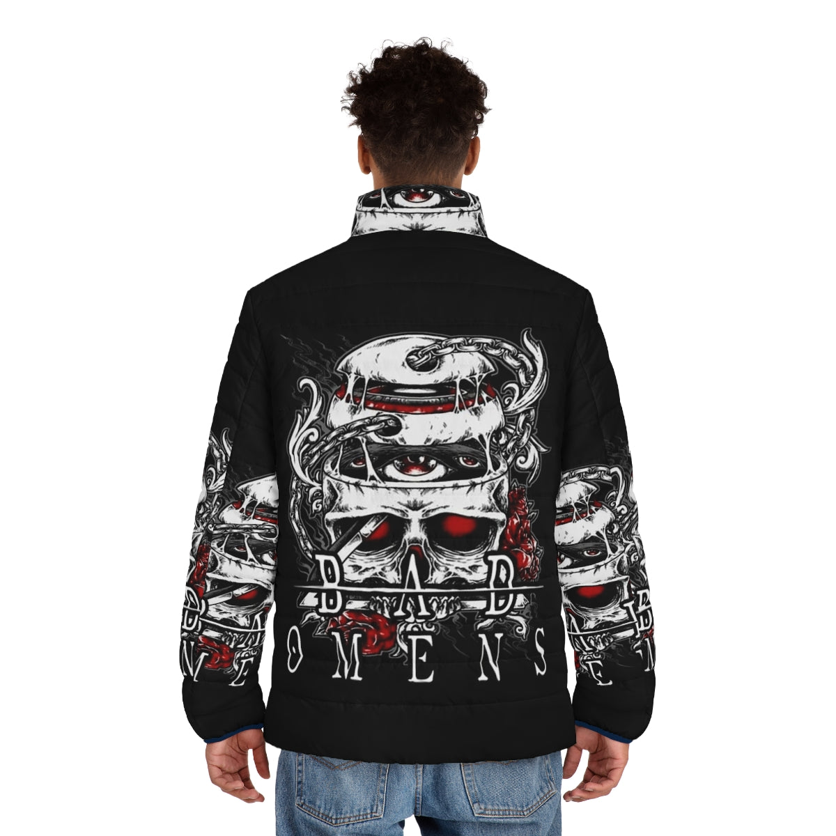 Castlevania inspired broken skull puffer jacket - men back