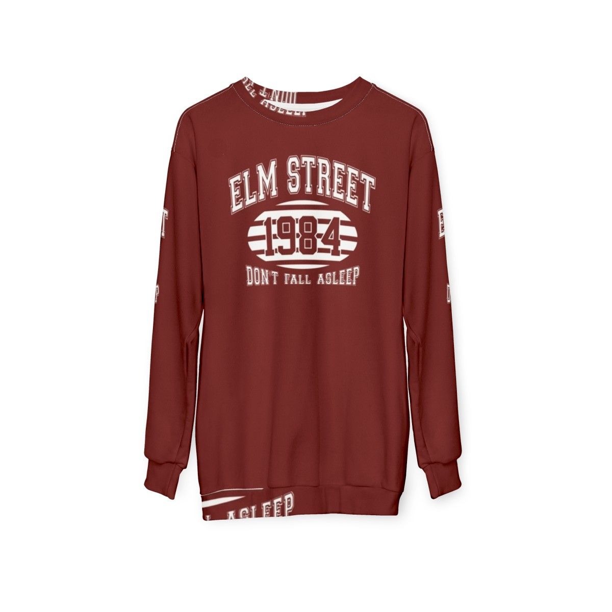 Elm Street College Sweatshirt with Freddy Krueger and Nightmare on Elm Street design - hanging