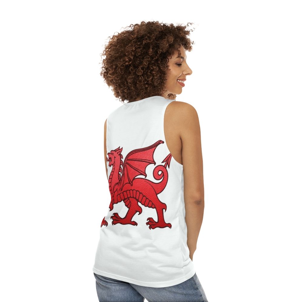 Unisex tank top with Welsh Red Dragon leather texture design - women back