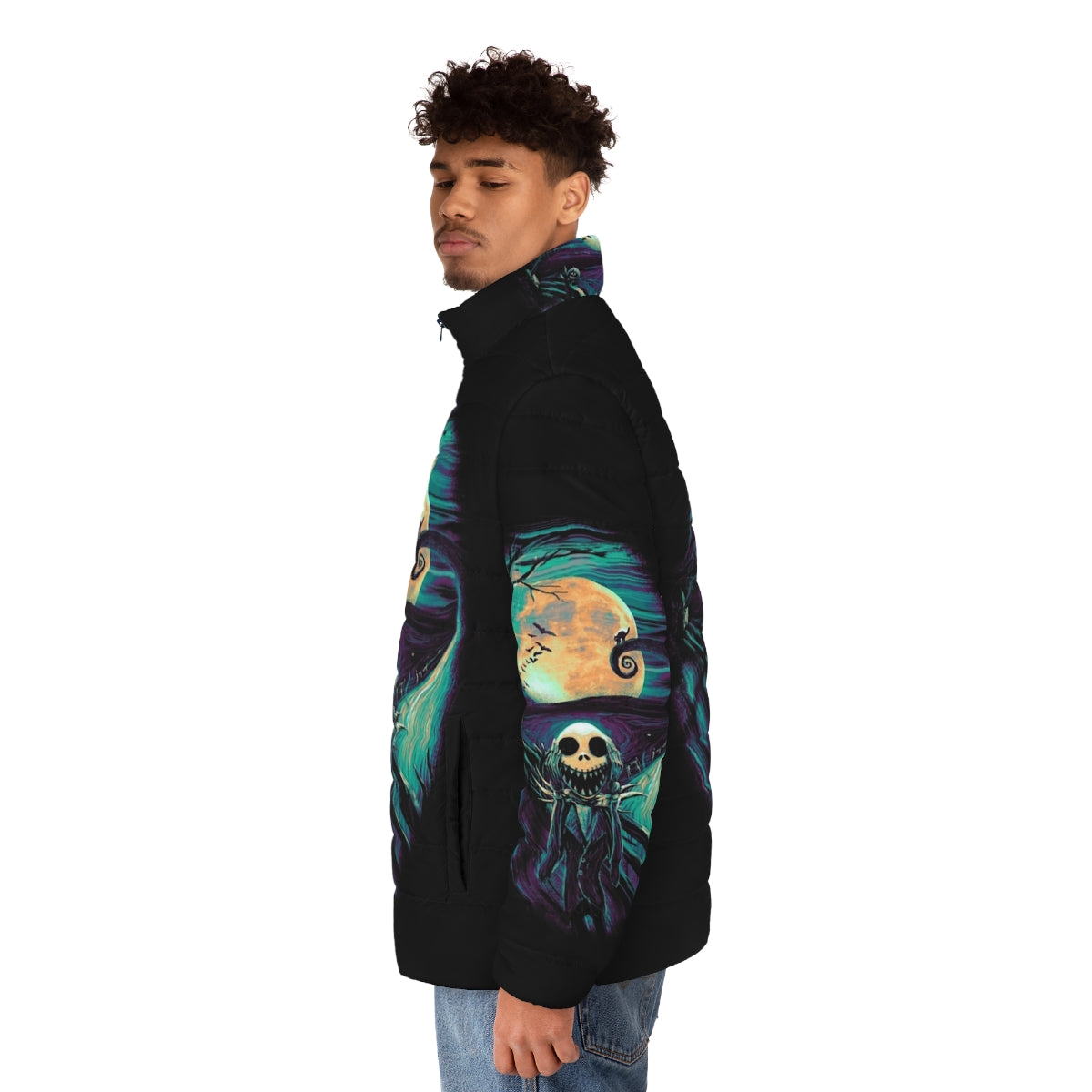 The Scream Before Christmas Puffer Jacket 2 - Nightmare Before Christmas inspired fashion featuring Edvard Munch's The Scream, Jack Skellington, and Halloween/Christmas imagery - men side left