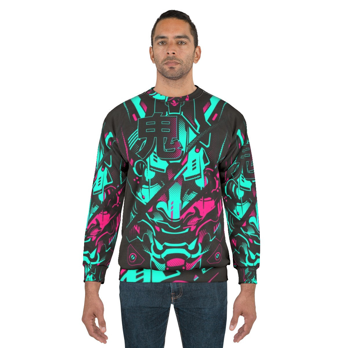 Oni Glitch Neon Cyberpunk Sweatshirt - men