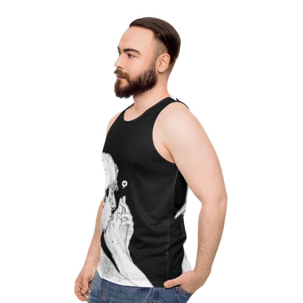 Unisex black and white band drummer tank top - men side