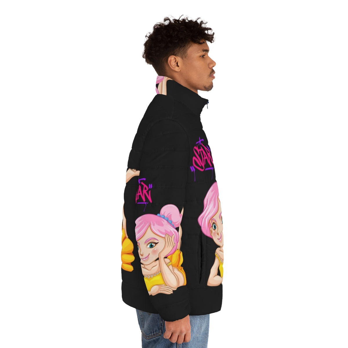 Legendary animals puffer jacket featuring a mystic dragon and lightning design - men side right