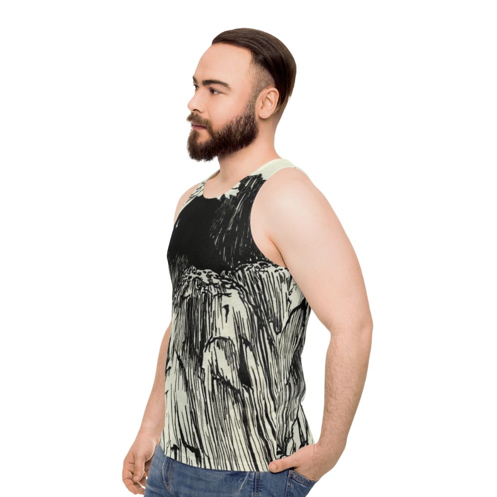 Unisex tank top with The Microphones and Mount Eerie indie folk music art - men side