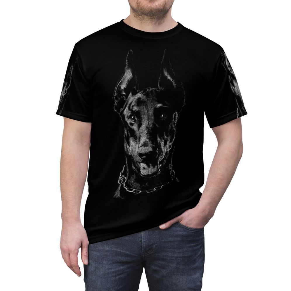 Illustration of a Doberman dog on a t-shirt - men front