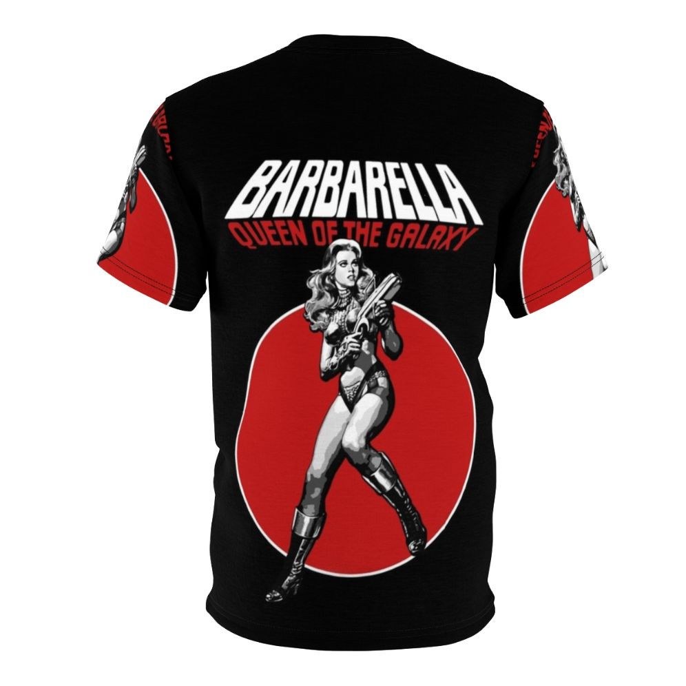 Retro science fiction-inspired t-shirt featuring Barbarella, the iconic character played by Jane Fonda in the 1960s cult classic film. - Back