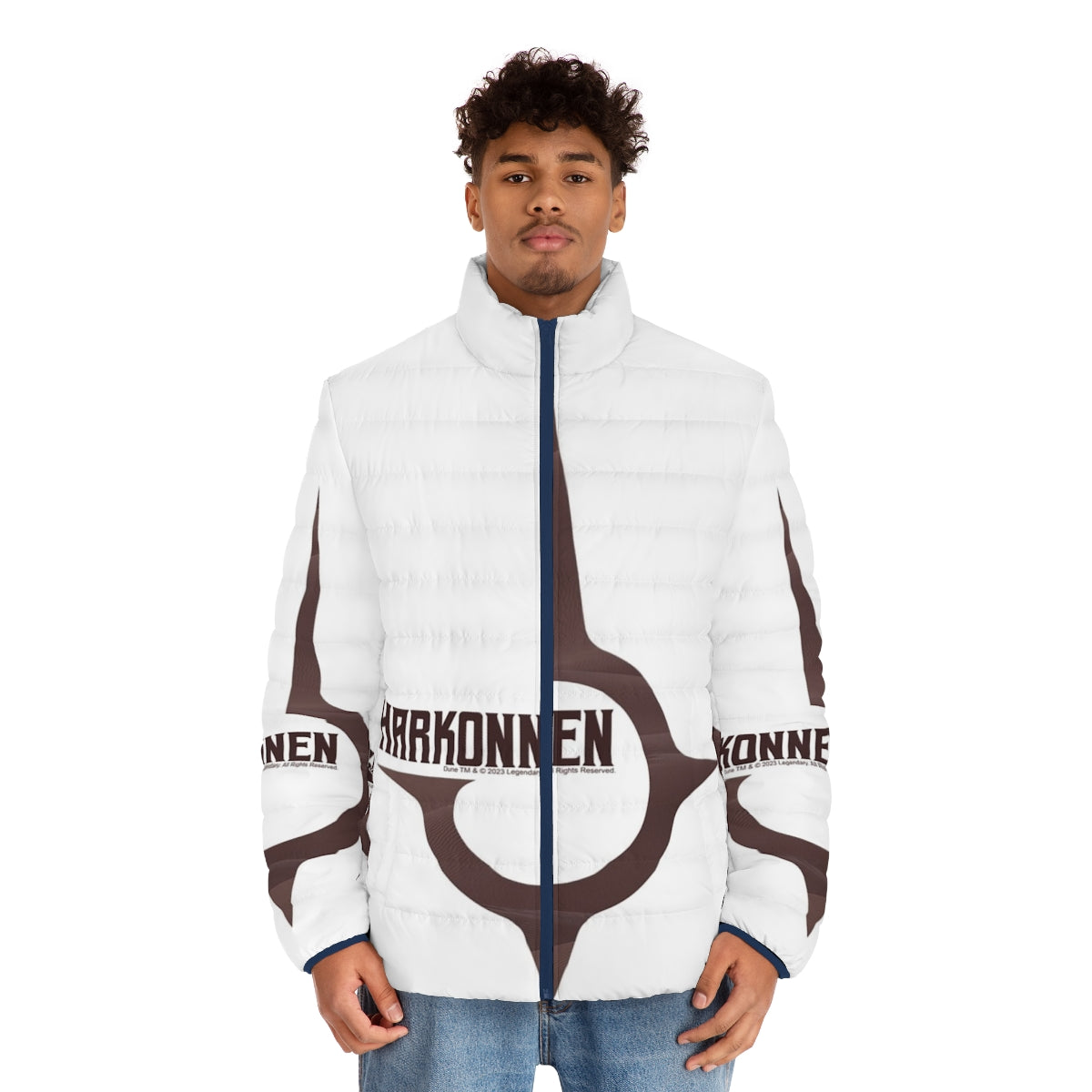 Mahogany puffer jacket with House Harkonnen insignia from the Dune film - men front