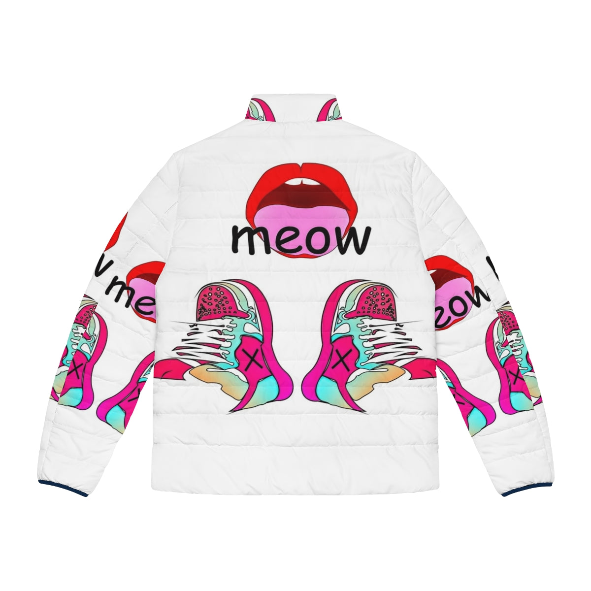 Meme puffer jacket featuring vibrant graphic design and trendy pop culture elements - Back