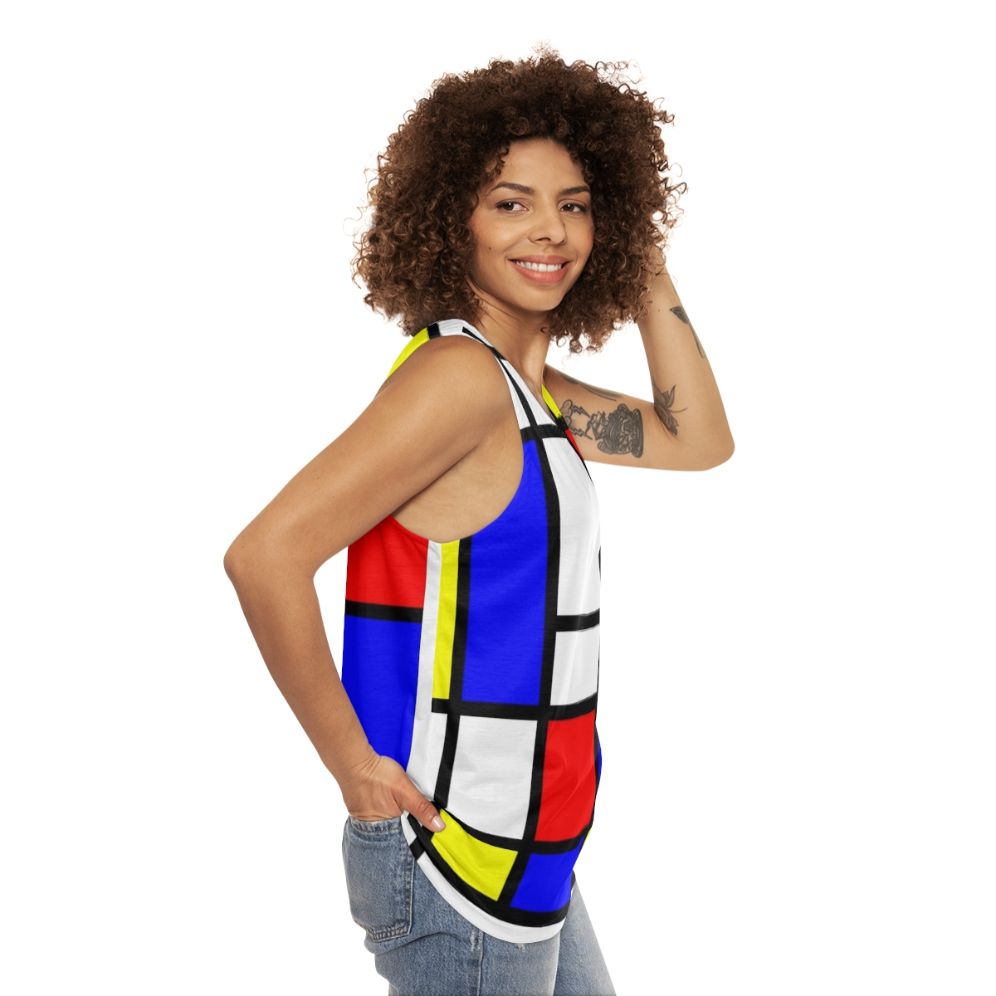 Unisex tank top with Mondrian-inspired abstract art design - women side