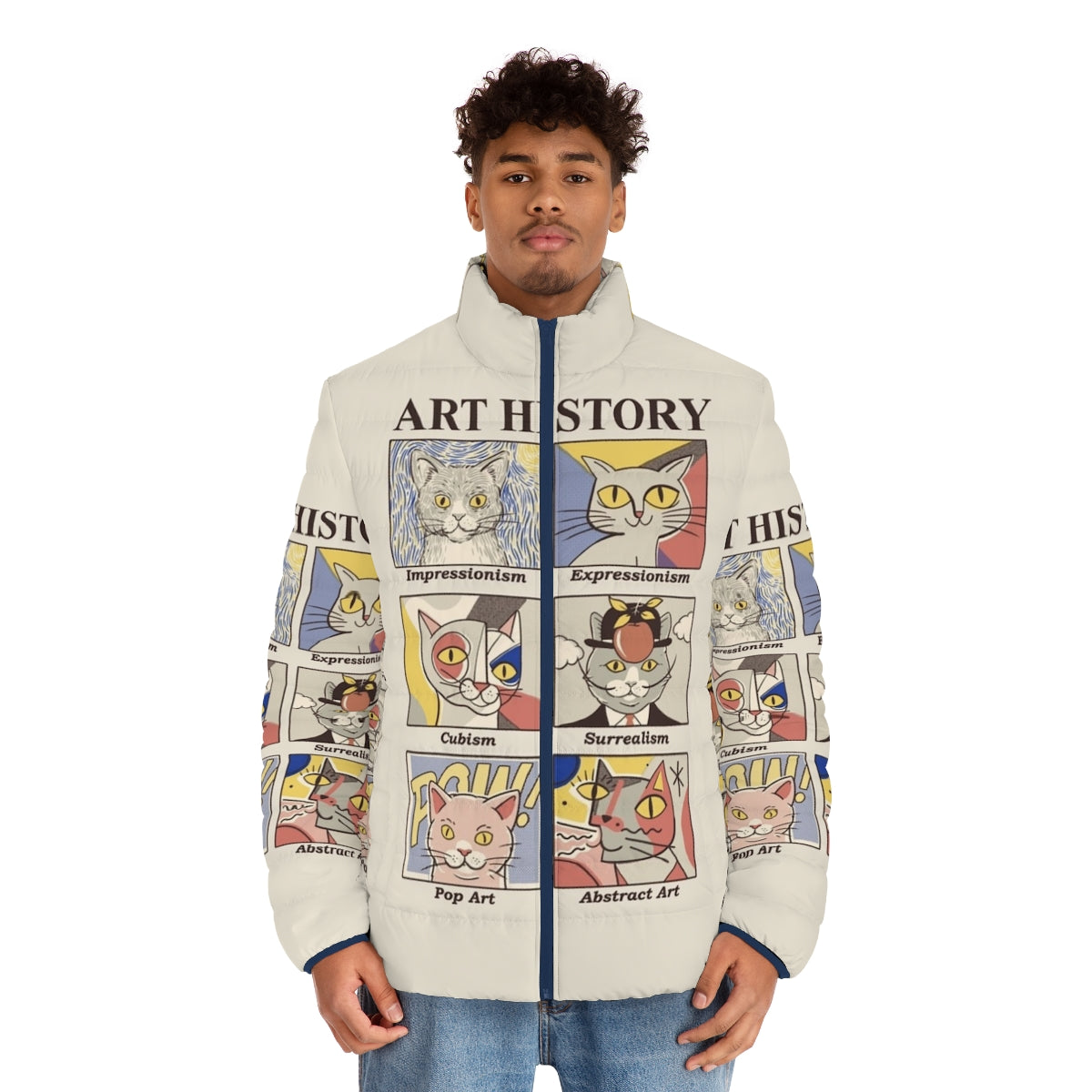 Art History Puffer Jacket featuring classic art designs - men front