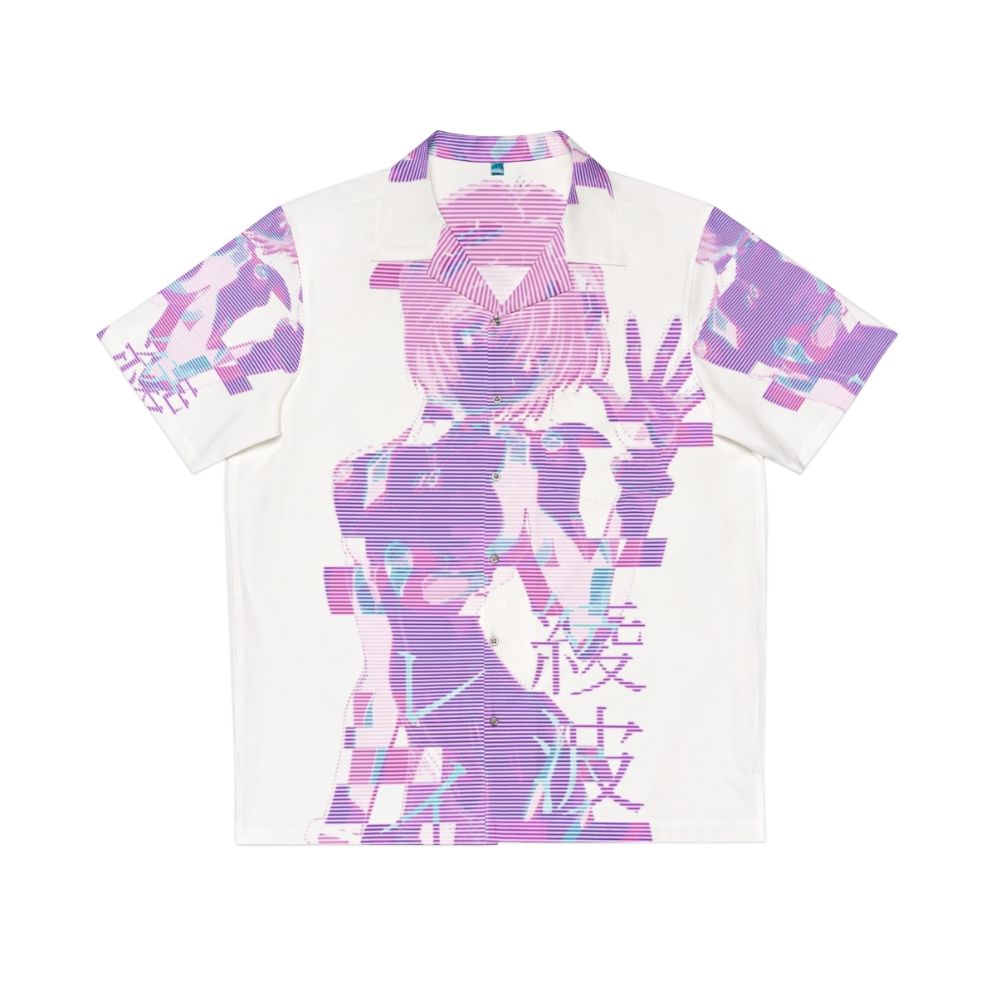 Anime-inspired Vaporwave Hawaiian Shirt featuring Rei Ayanami glitch graphics