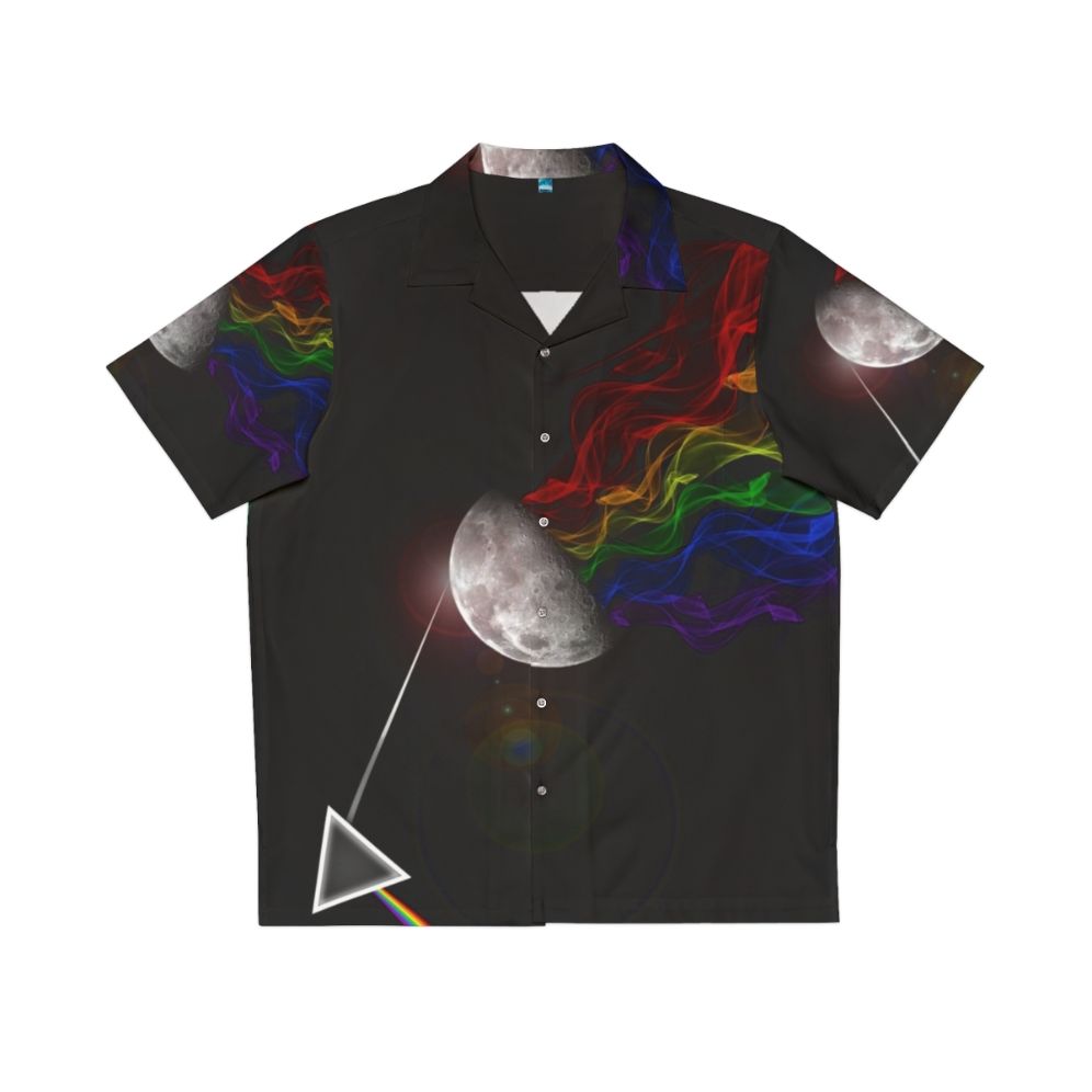 Pink Floyd 'Dark Side of the Moon' inspired Hawaiian shirt with abstract prism and rainbow design