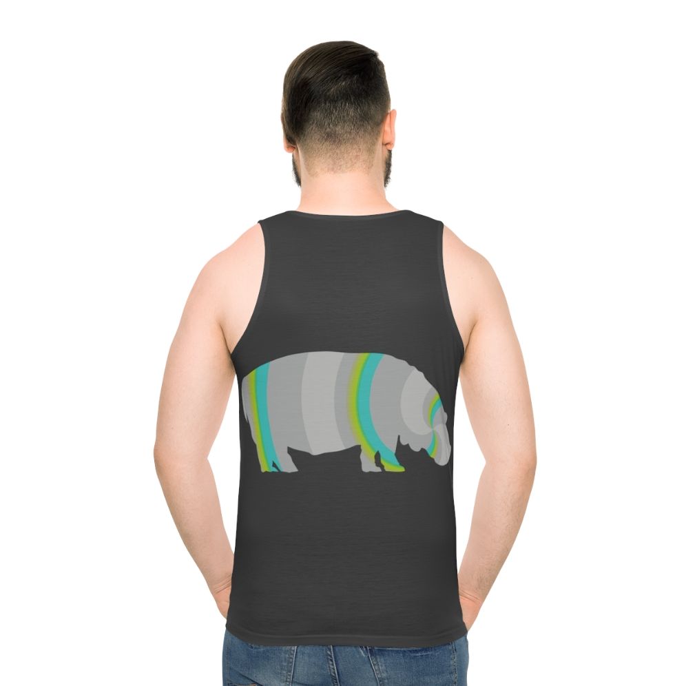 Legendary hippo unisex tank top with colorful animal art design - men back