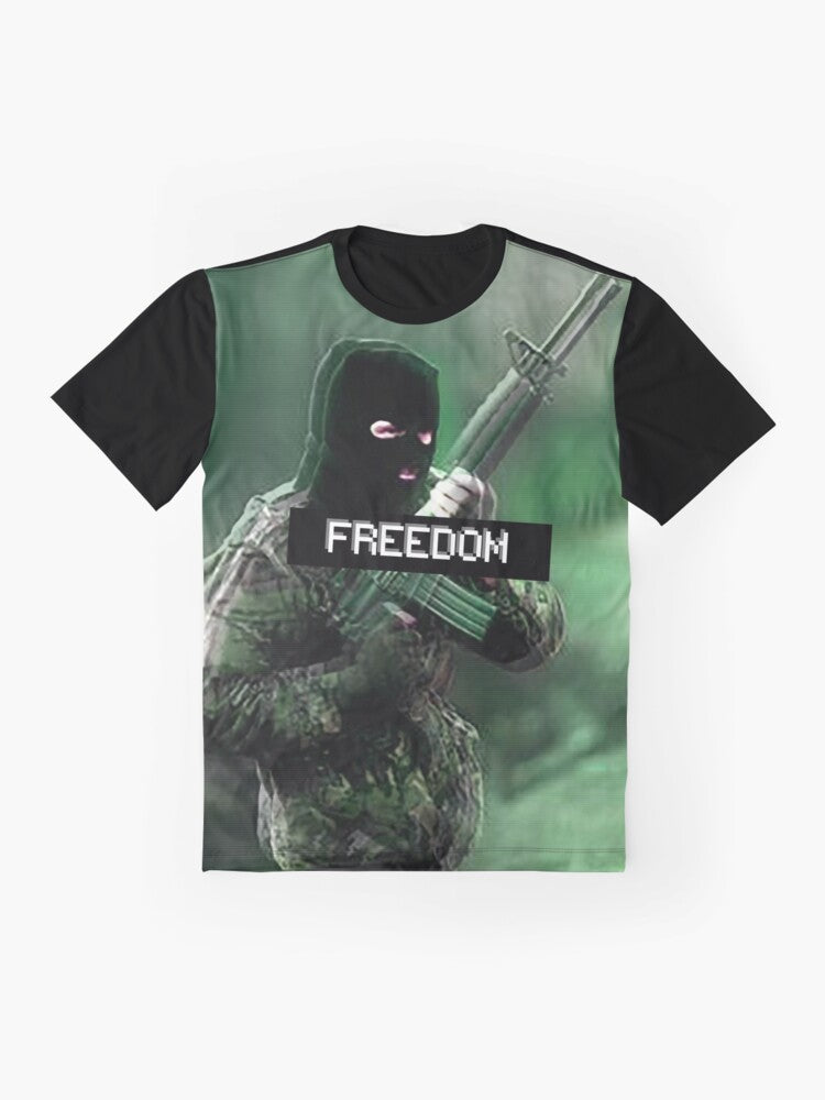 FREEDOM Graphic T-Shirt featuring Irish revolutionary symbols and slogans - Flat lay