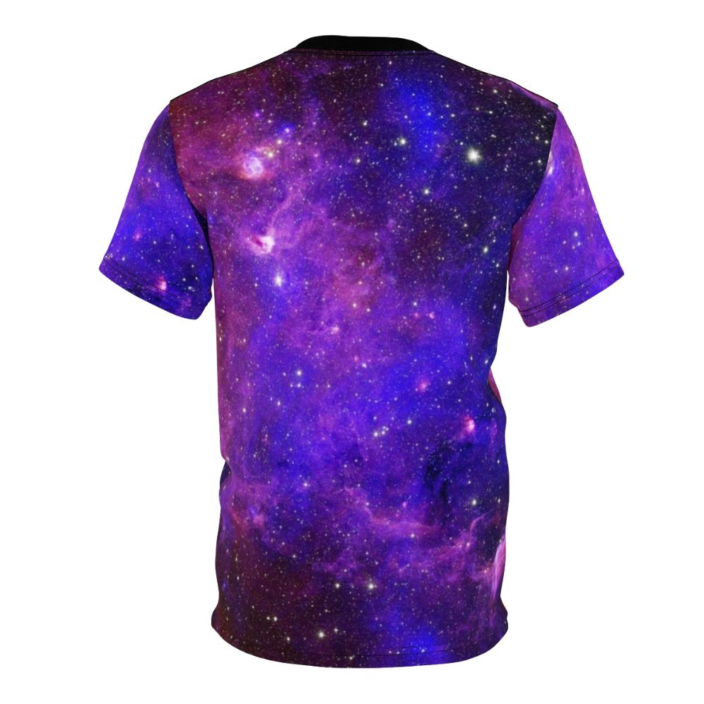 Vibrant cosmic galaxy design t-shirt with a colorful print of stars, nebulae, and other celestial bodies - Back