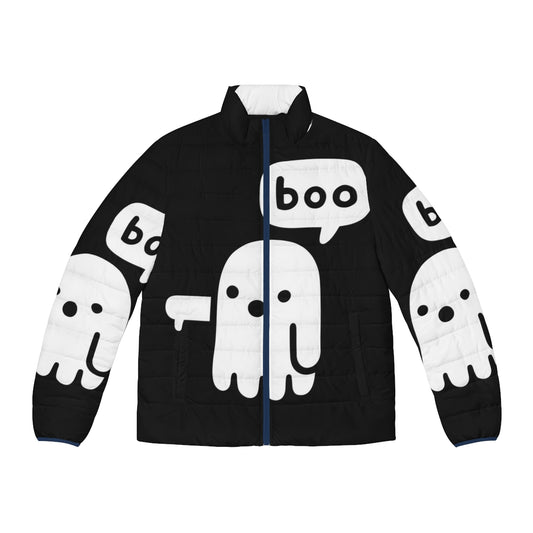 Spooky ghost puffer jacket with a disapproving design