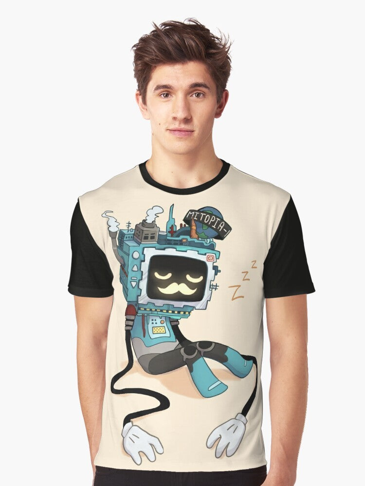 Sleepy Grumbot character from Hermitcraft on a graphic t-shirt - Men