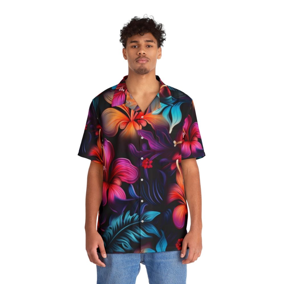 Dark Hawaiian floral print Hawaiian shirt - People Front