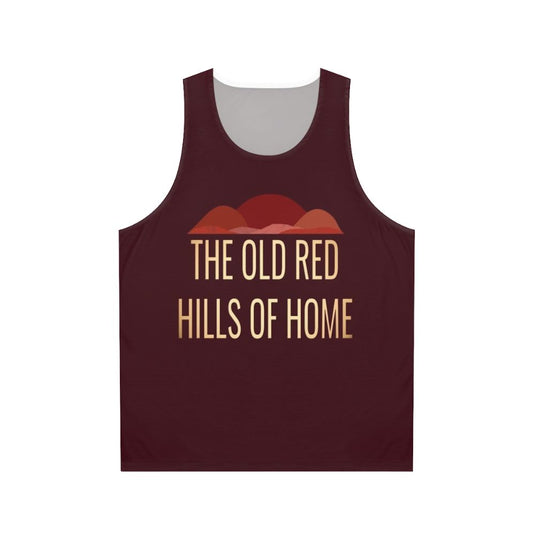 Unisex musical theater tank top with The Old Red Hills Of Home Parade design