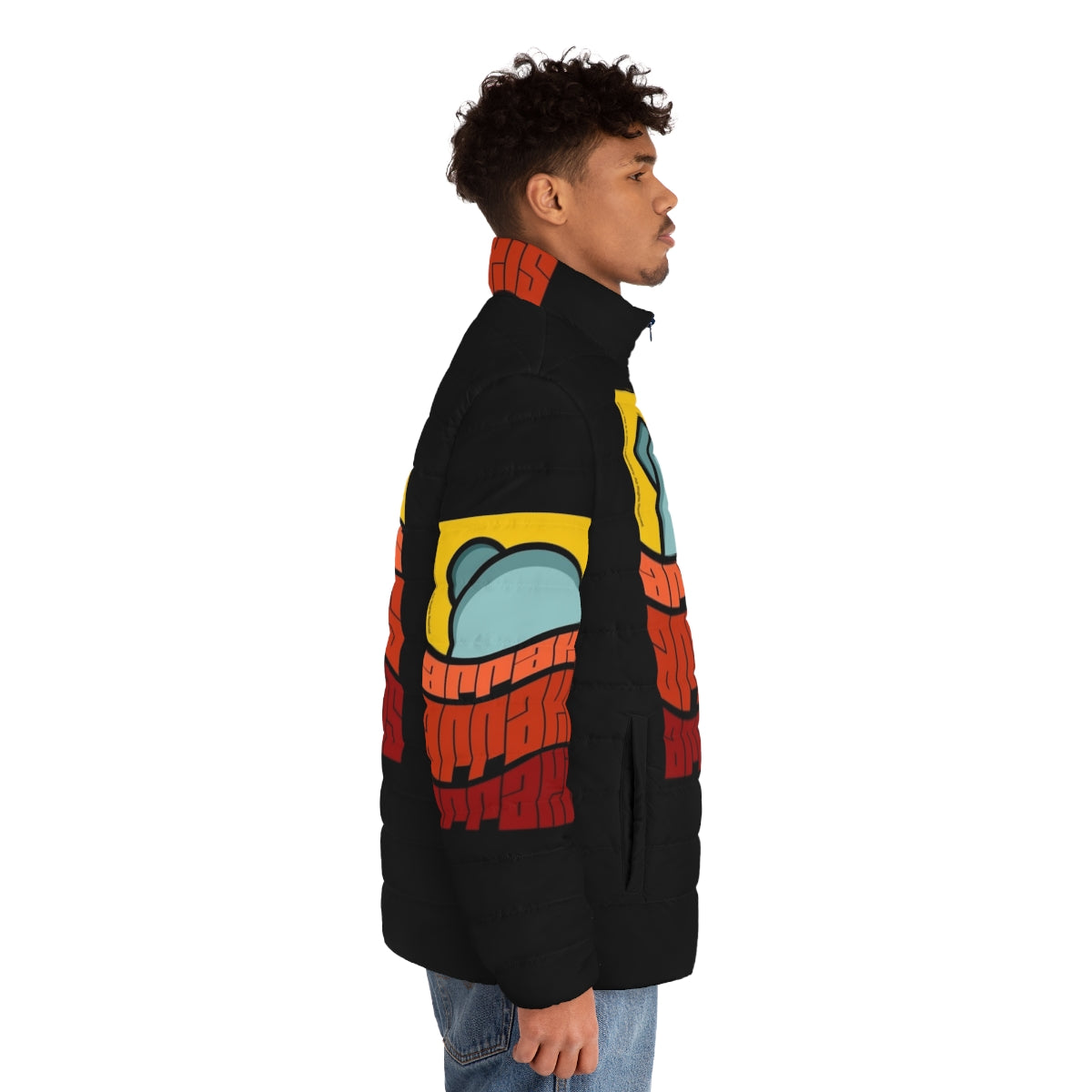 Arrakis Dune Poster Design Puffer Jacket featuring sci-fi movie inspired graphics - men side right