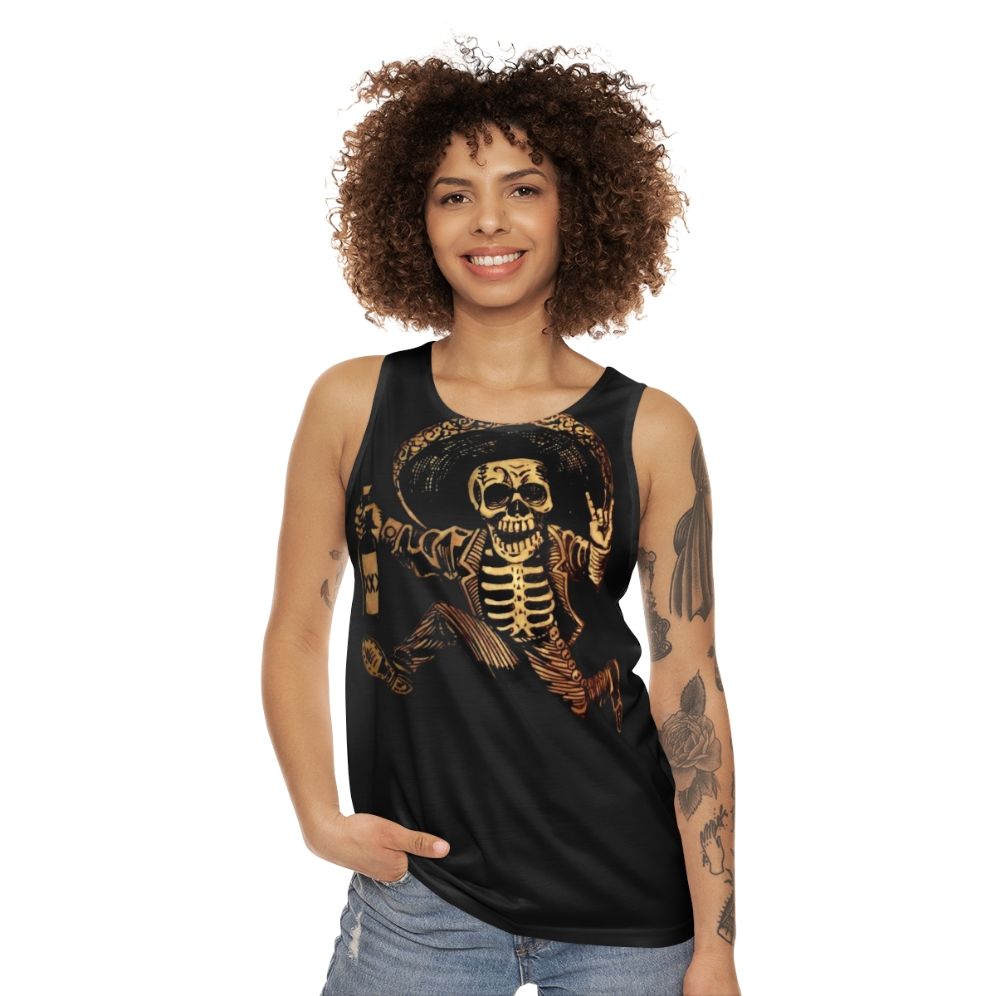 day of the dead tank top with posada mexican folk art and sugar skull design - women