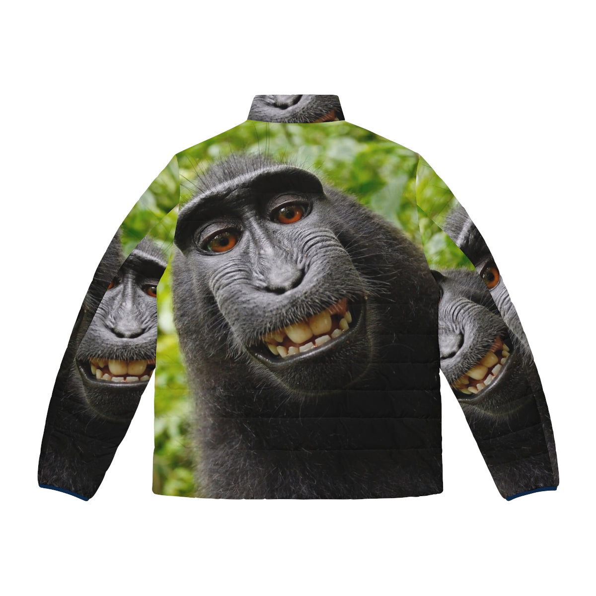 A cozy puffer jacket with a playful monkey design, perfect for outdoor adventures. - Back