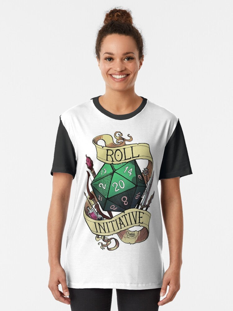 Dungeons & Dragons "Roll Initiative" Graphic T-Shirt, featuring a 20-sided die and the text "Roll Initiative" - Women