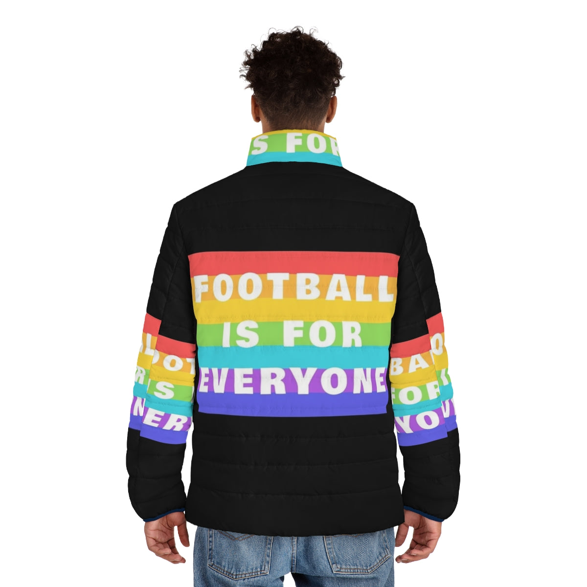 Football puffer jacket for all genders and identities - men back