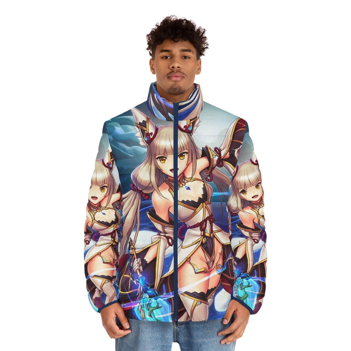 Nia Blade Puffer Jacket - Anime-inspired winter jacket featuring a catgirl design - men front