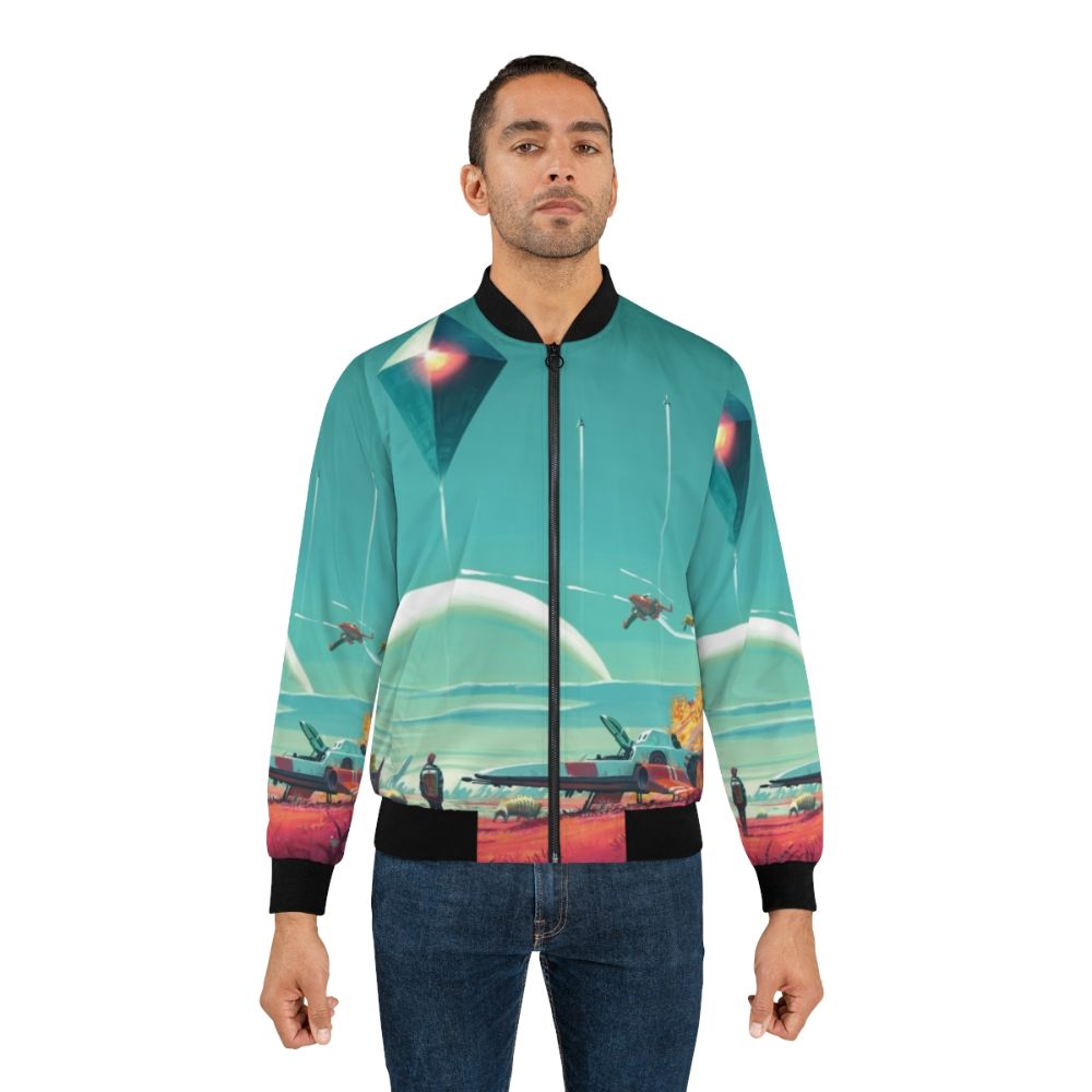 No Man's Sky Horizon Bomber Jacket featuring a spaceship design - Lifestyle