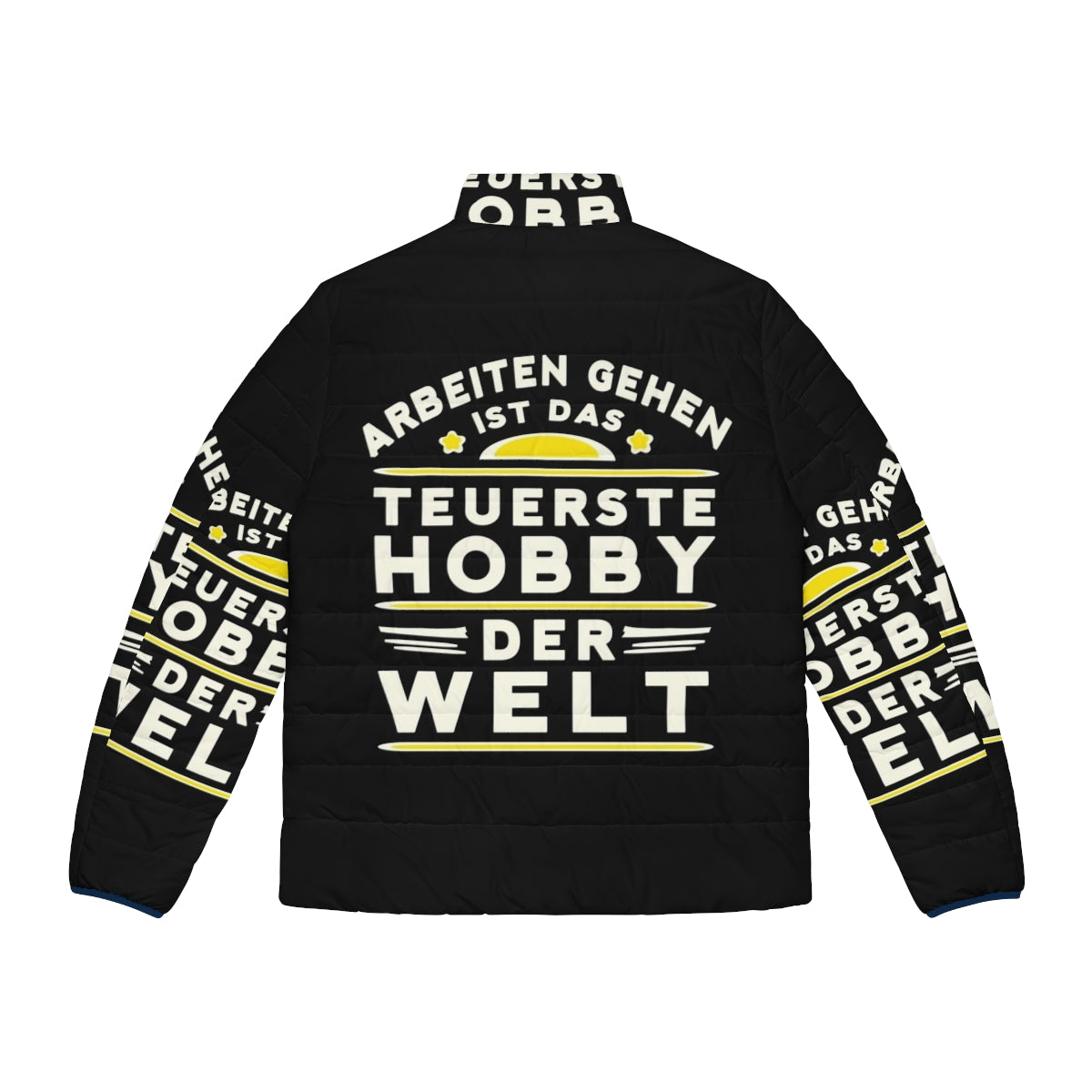 Hobbies puffer jacket with conspiracy and politics themed design - Back