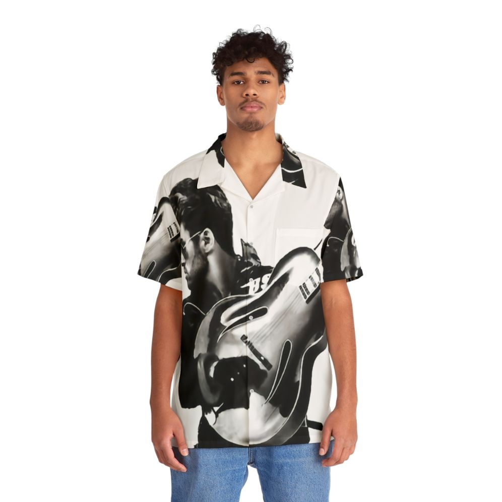 Vintage music-themed Hawaiian shirt featuring a guitar design - People Front