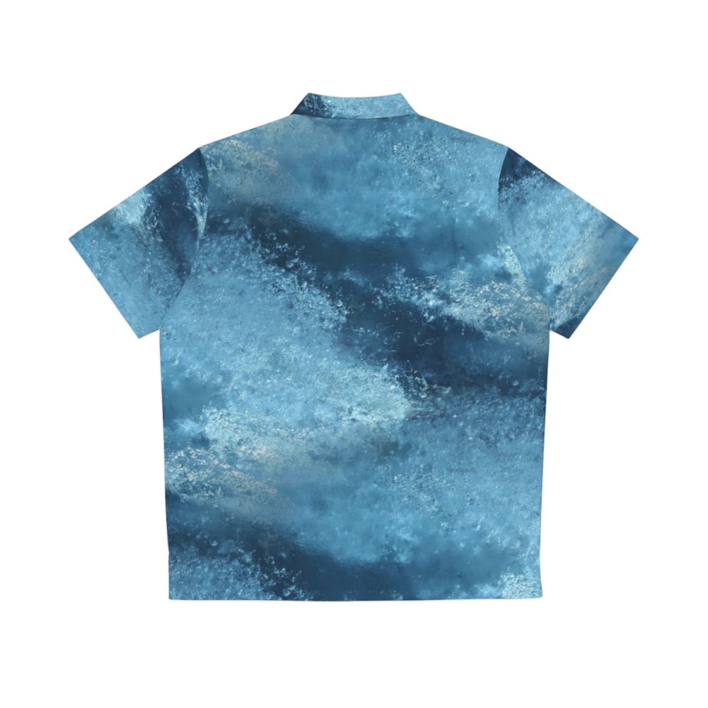 Blue Frost Hawaiian Shirt with Frozen, Icy Patterns - Back