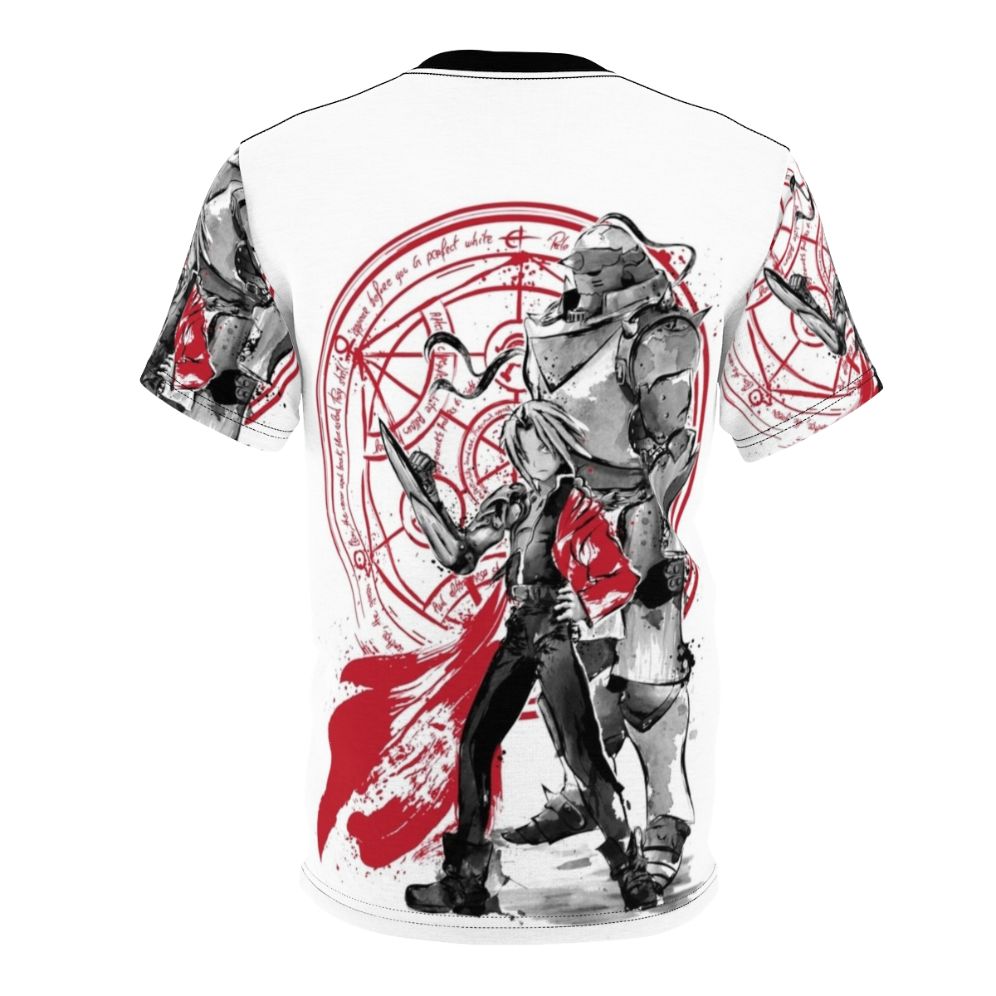 Anime-inspired Sumi-E art t-shirt featuring elements from the popular manga and anime series, Fullmetal Alchemist Brotherhood. - Back