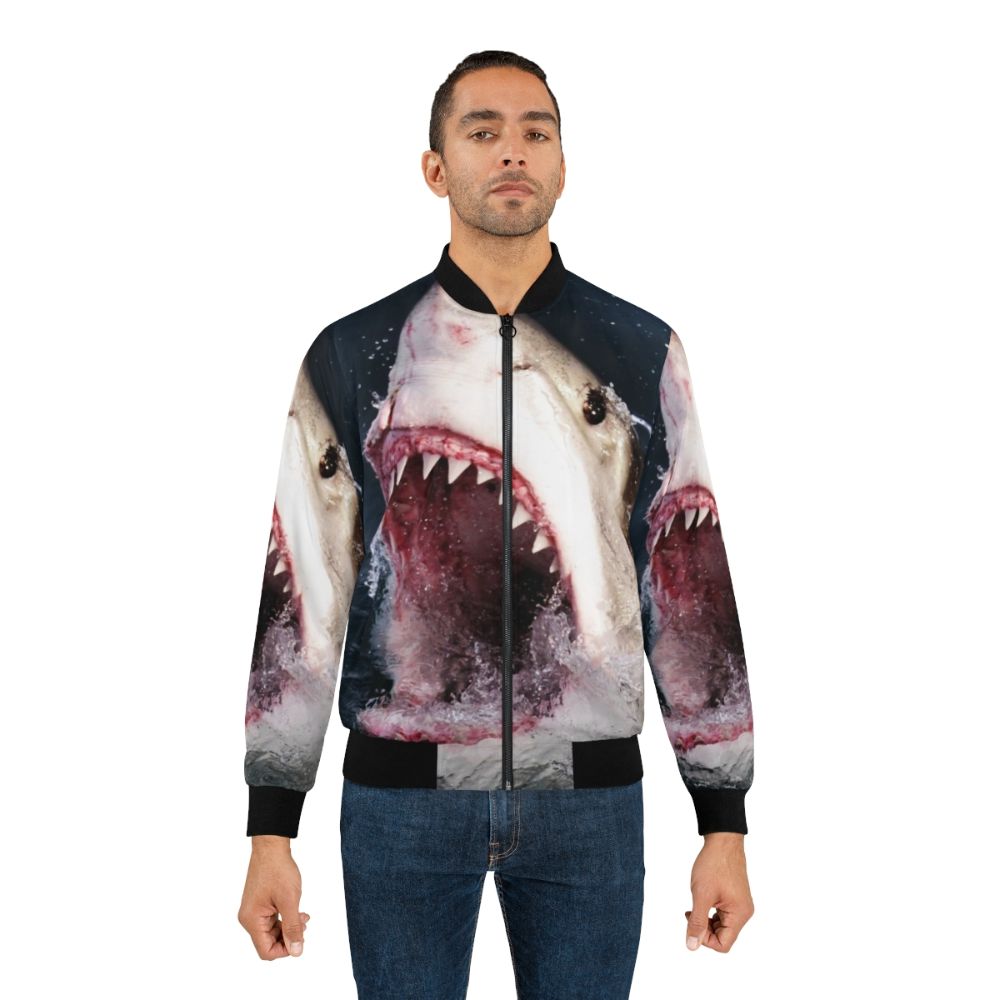 Great White Shark Bomber Jacket with 3D Shark Bite Design - Lifestyle