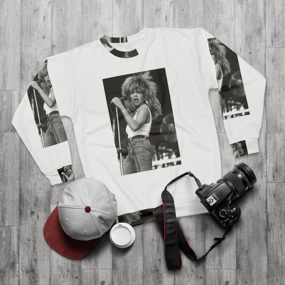 Vintage-style "Show Tina" sweatshirt featuring Ike Turner, the legendary music icon - flat lay