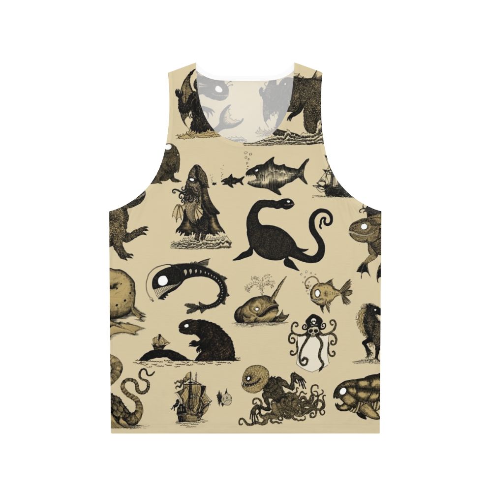 Unisex tank top with a pattern of mythical sea creatures