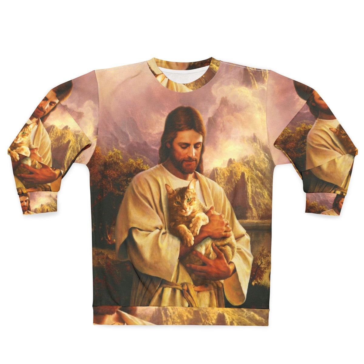 The Cat of Christ Christian Sweatshirt with a cat dressed as Jesus