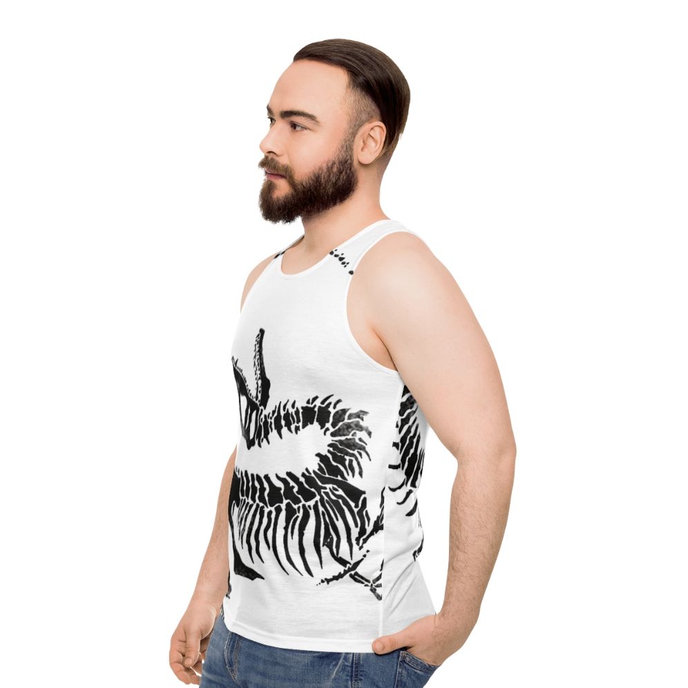 Velociraptor skeleton dinosaur bones print on unisex tank top - men side