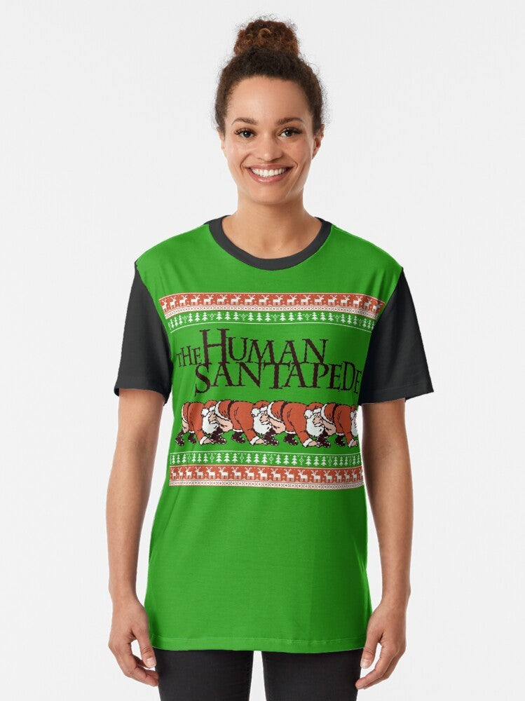 Human Centipede inspired graphic t-shirt design with a horrifying twist for the holiday season. - Women