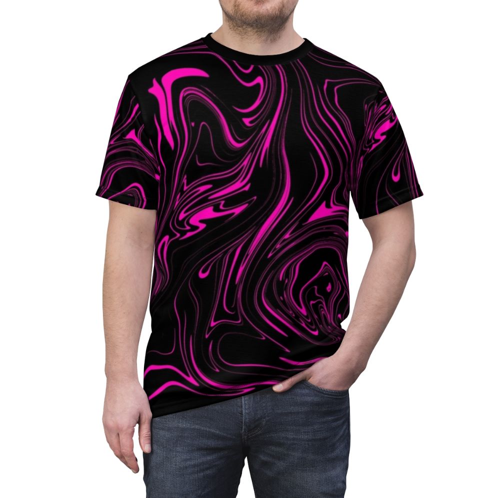 Galaxy swirl print on a black t-shirt - men front