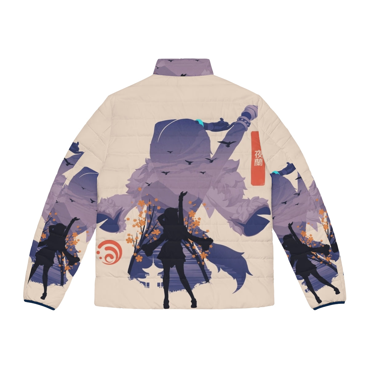 Umbrabilis Orchis puffer jacket with anime-inspired design - Back