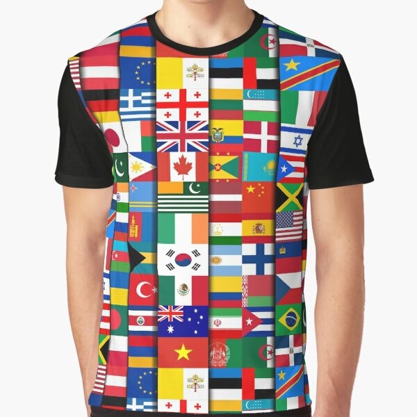 60 World Flags Graphic T-Shirt for Geography Students and Enthusiasts