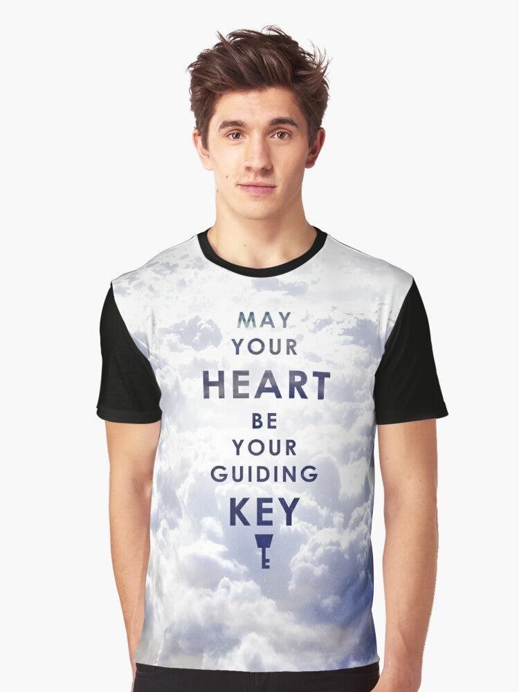 "Kingdom Hearts inspired t-shirt design featuring the quote "May your Heart be your guiding Key" on a background version" - Men