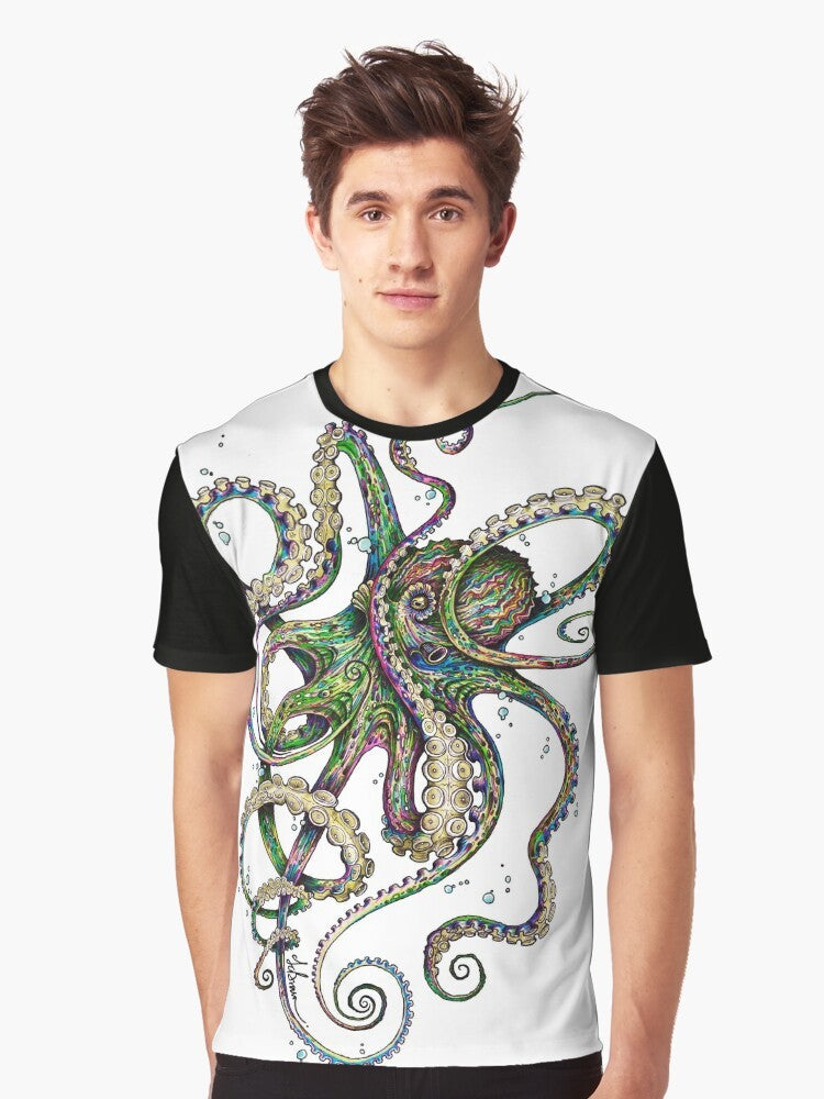 Colorful psychedelic octopus graphic on a t-shirt - Men