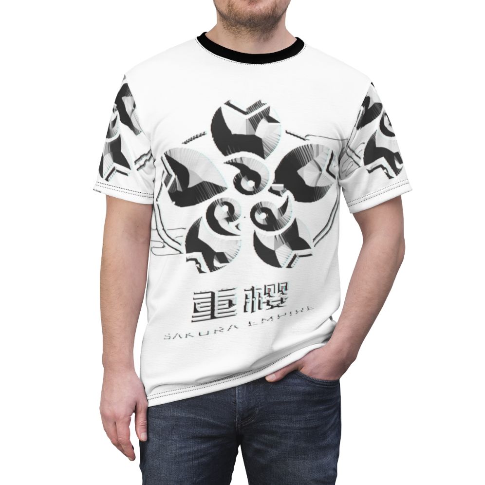 Sakura Empire inspired Azur Lane fan art design printed on a high-quality t-shirt. - men front